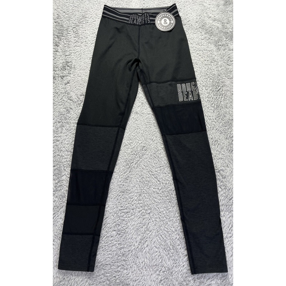 NWT Doughnuts & Deadlifts Womens Leggings Size Medium Black High Rise Logo